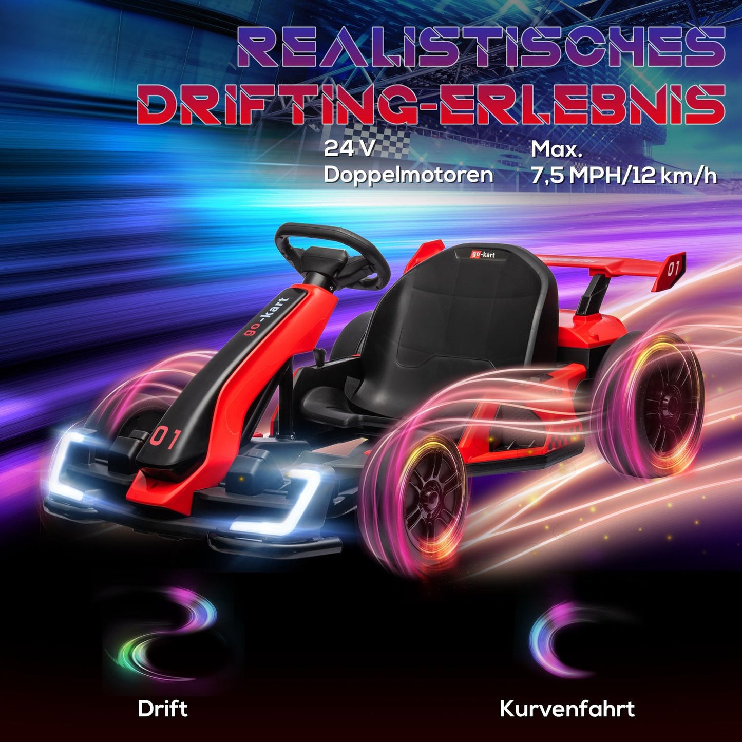 Electric Kids Go-Kart, Adjustable Seat, 12 km/h Speed