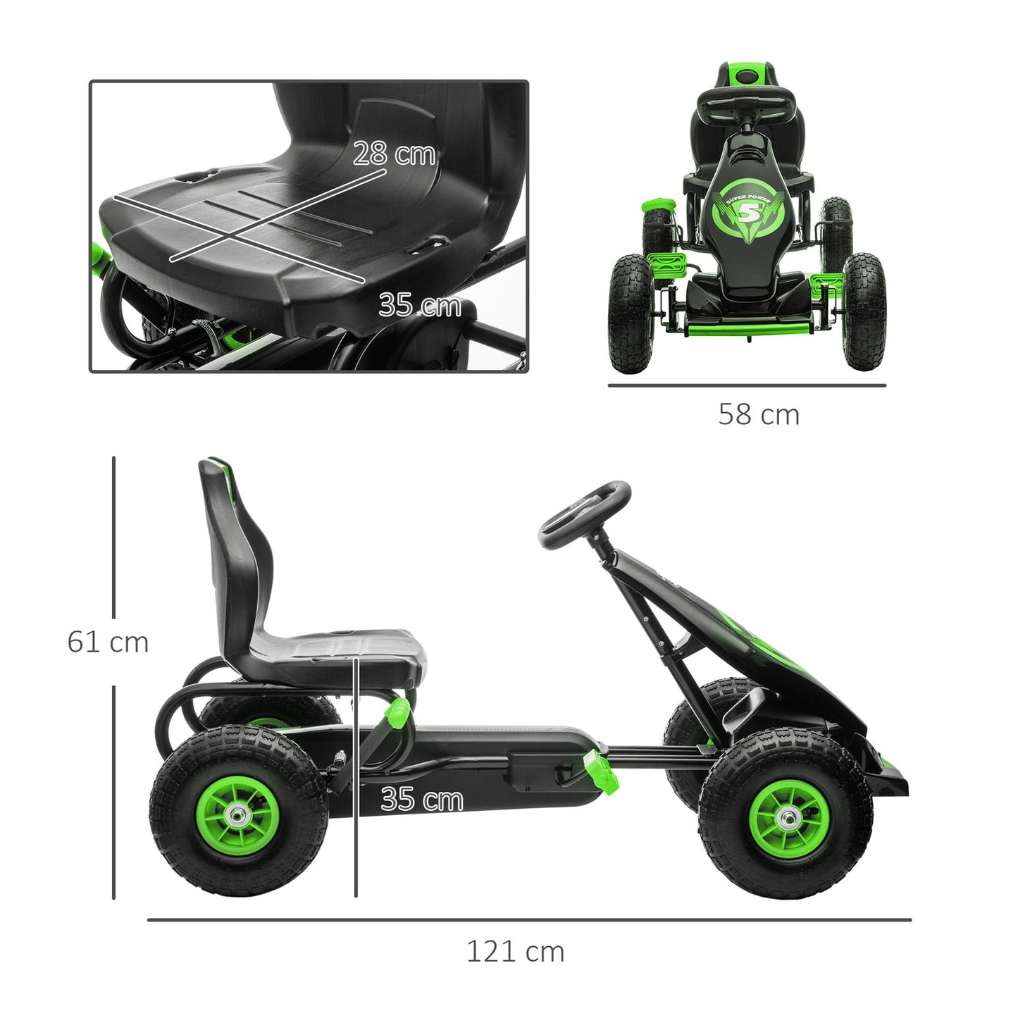 Go-kart for children with adjustable seat and handbrake