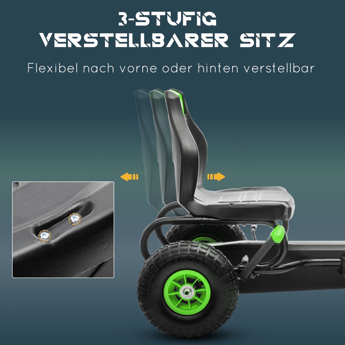 Go-kart for children with adjustable seat and handbrake
