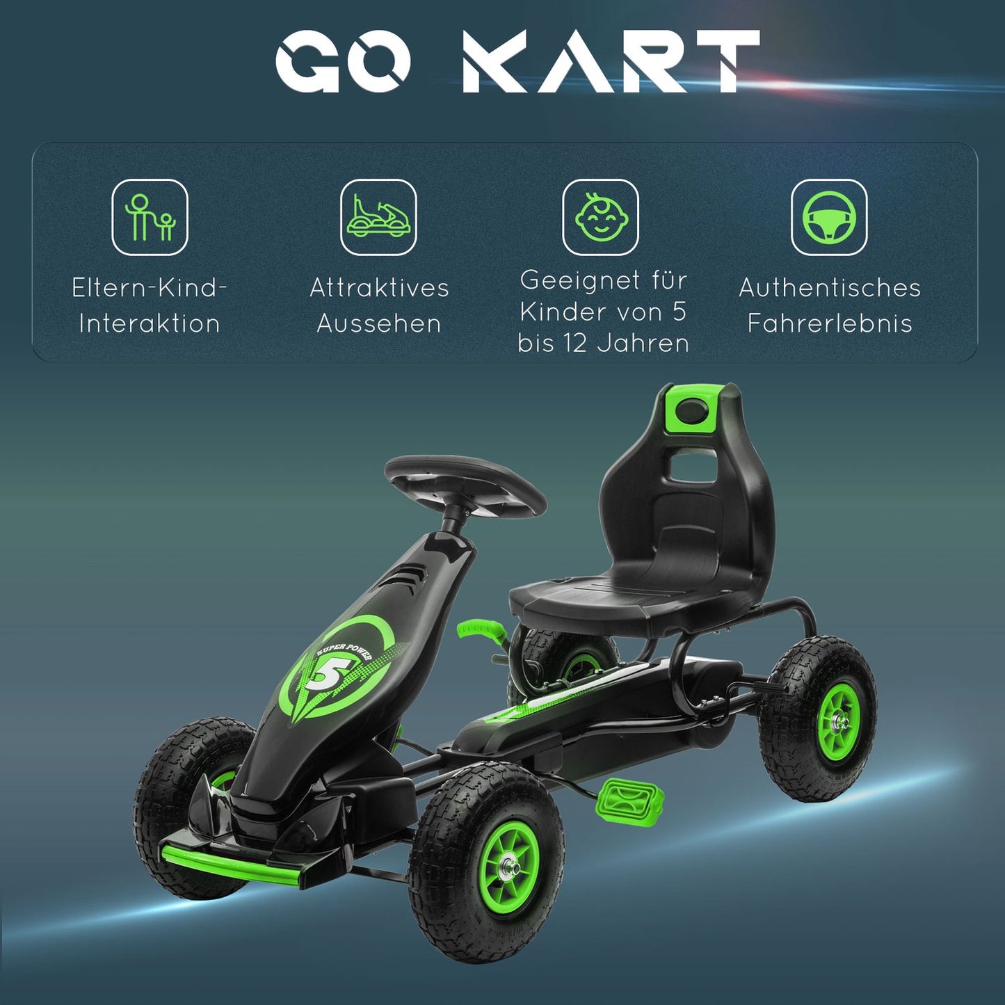 Go-kart for children with adjustable seat and handbrake