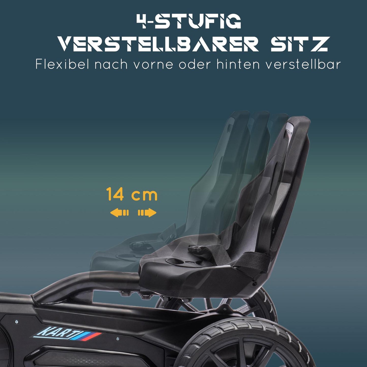Kids Pedal Go-Kart, adjustable seat & handbrake, black