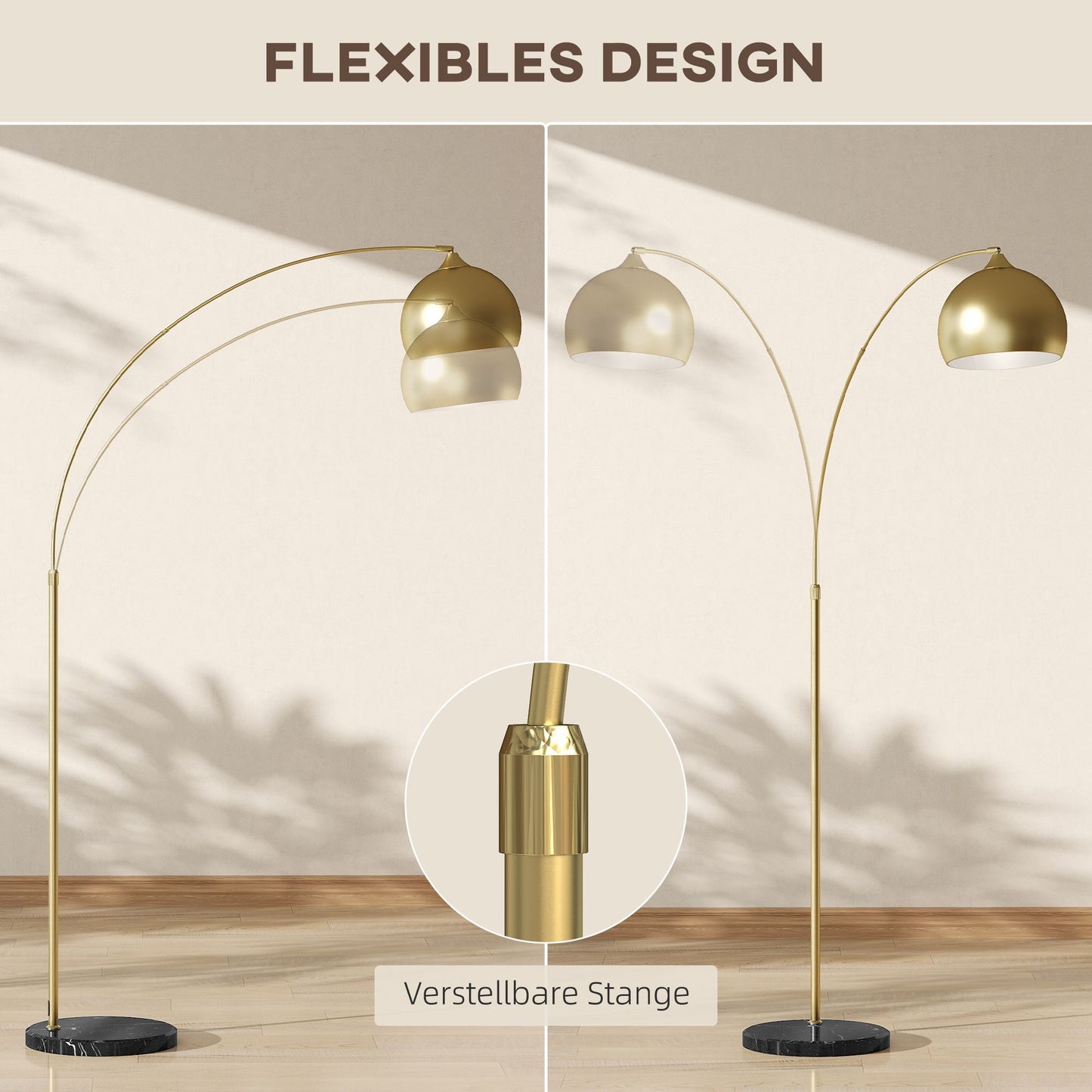 Gold Arc Floor Lamp with Adjustable Stand, Marble Base