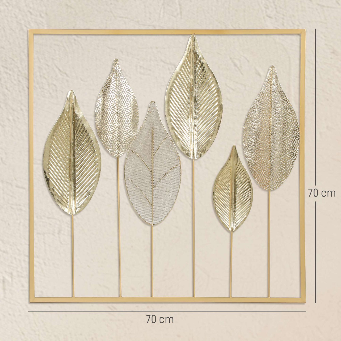 Gold Metal Wall Art with Leaf Design – 70x70 cm