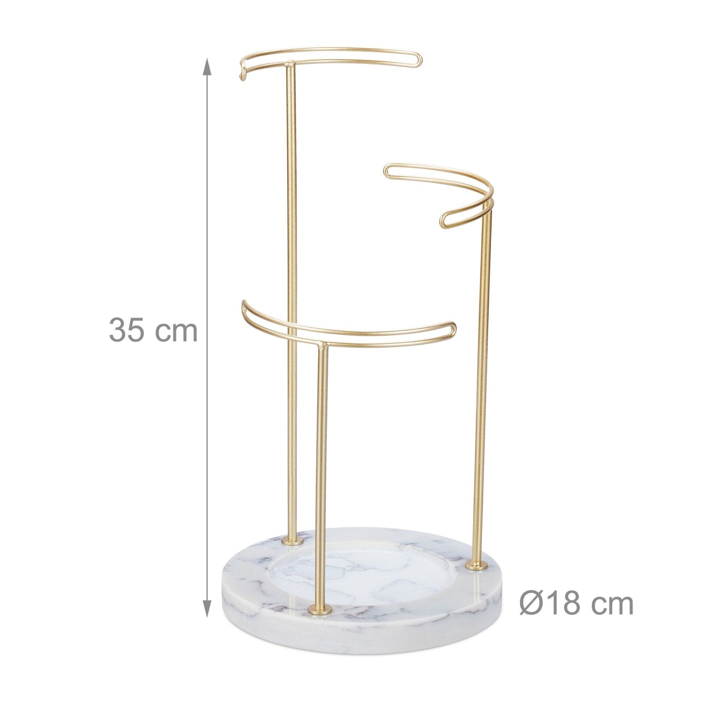 Gold colored jewelry stand with marble base