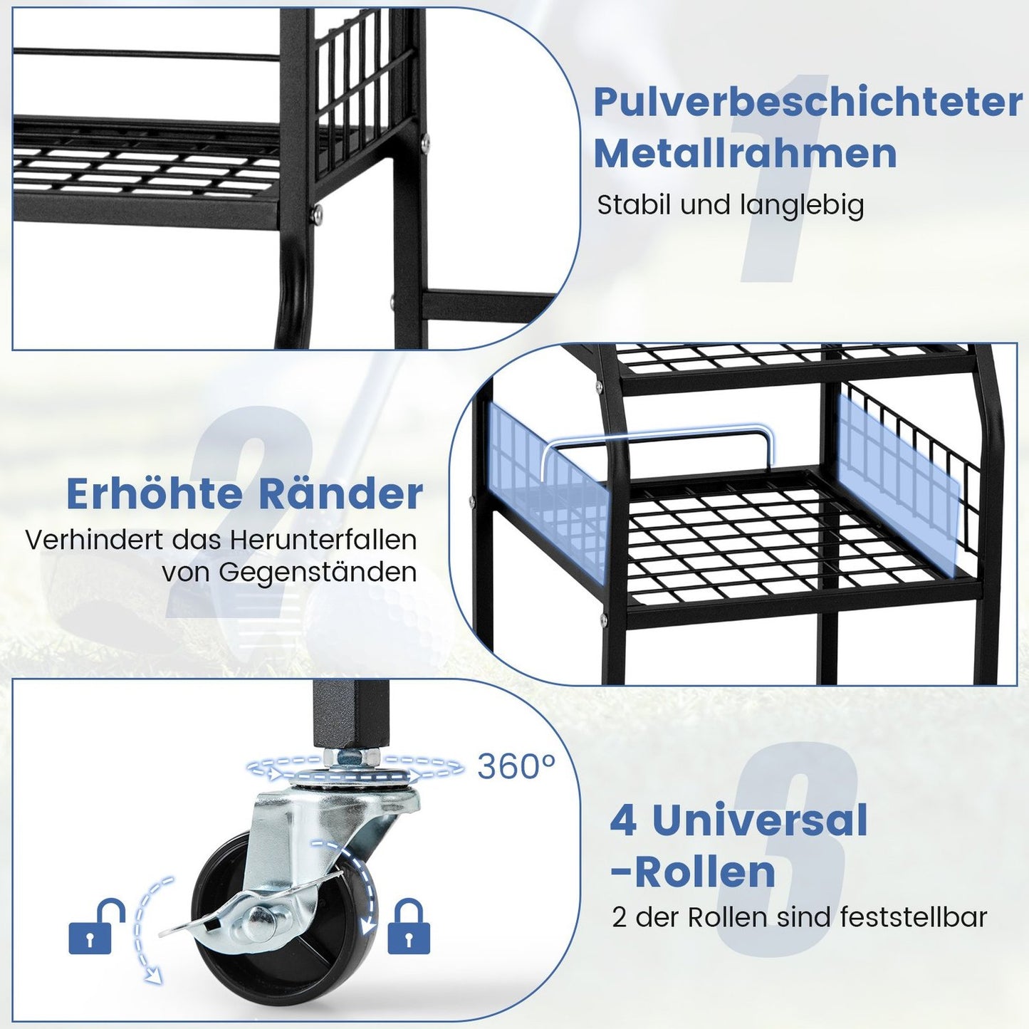 Golf Bag Organizer Rack with Wheels for 2 Bags, Black