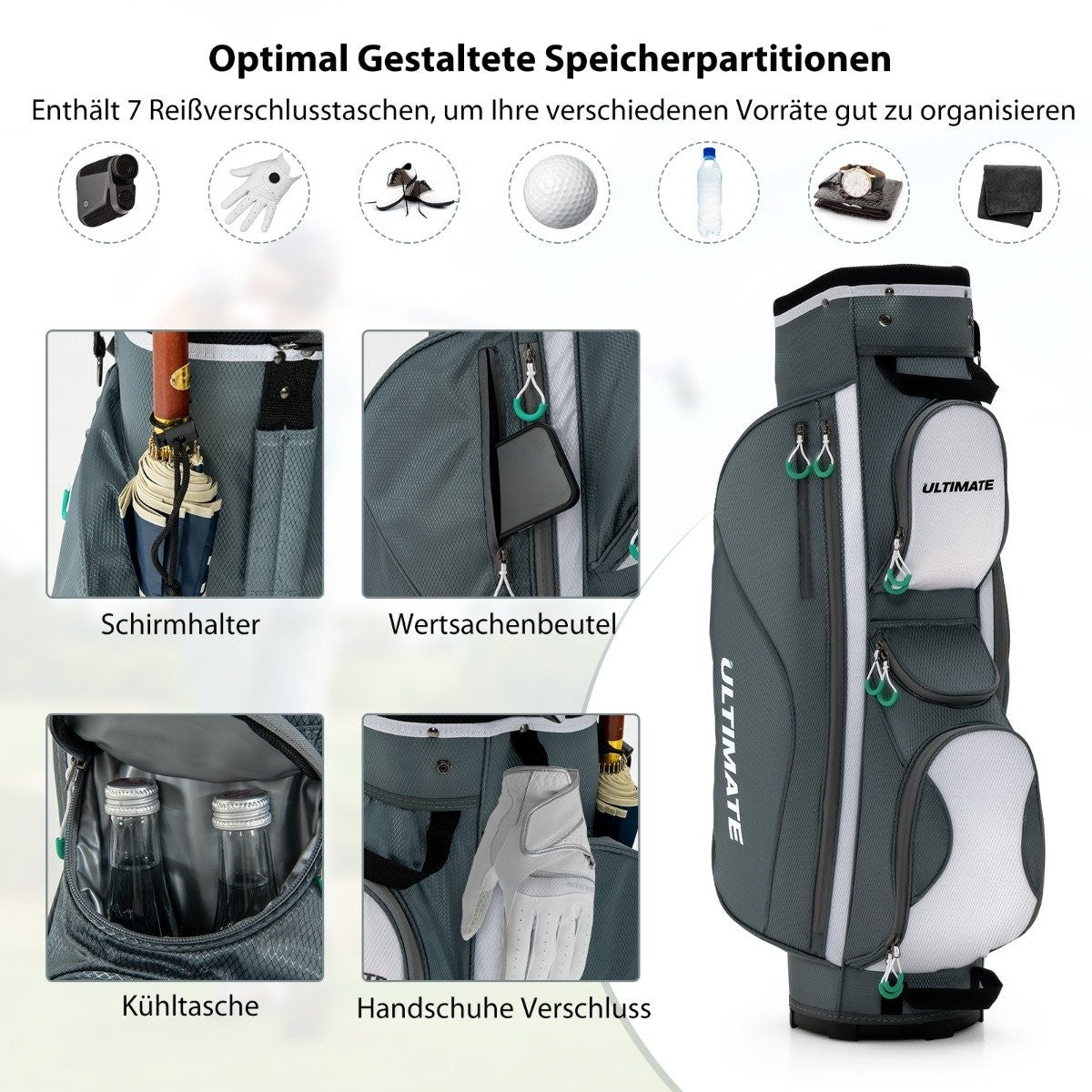 Golf Bag with 14 Dividers, 7 Pockets, Shoulder Strap