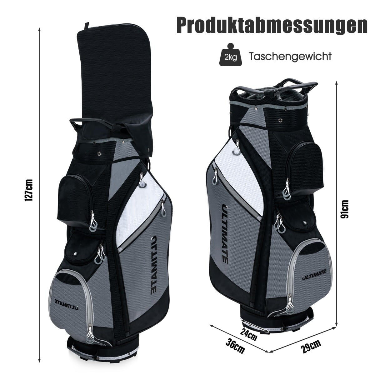 Golf Bag with 14 Dividers, Waterproof Pocket, Black/Grey