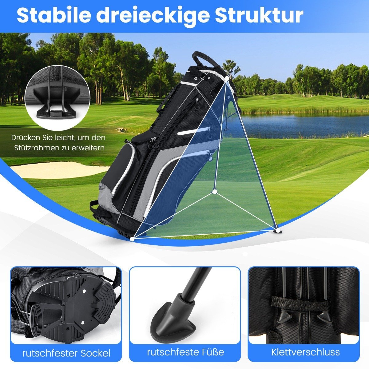 Golf Bag with 14-Way Divider, 6 Pockets, Rain Cover, Gray