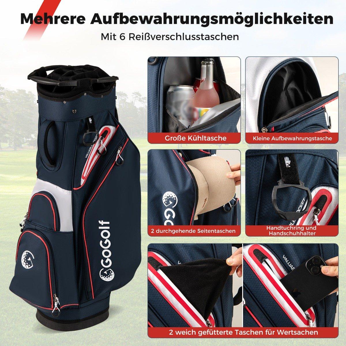Golf Cart Bag, 14-Way Divider, Water-Resistant, Navy