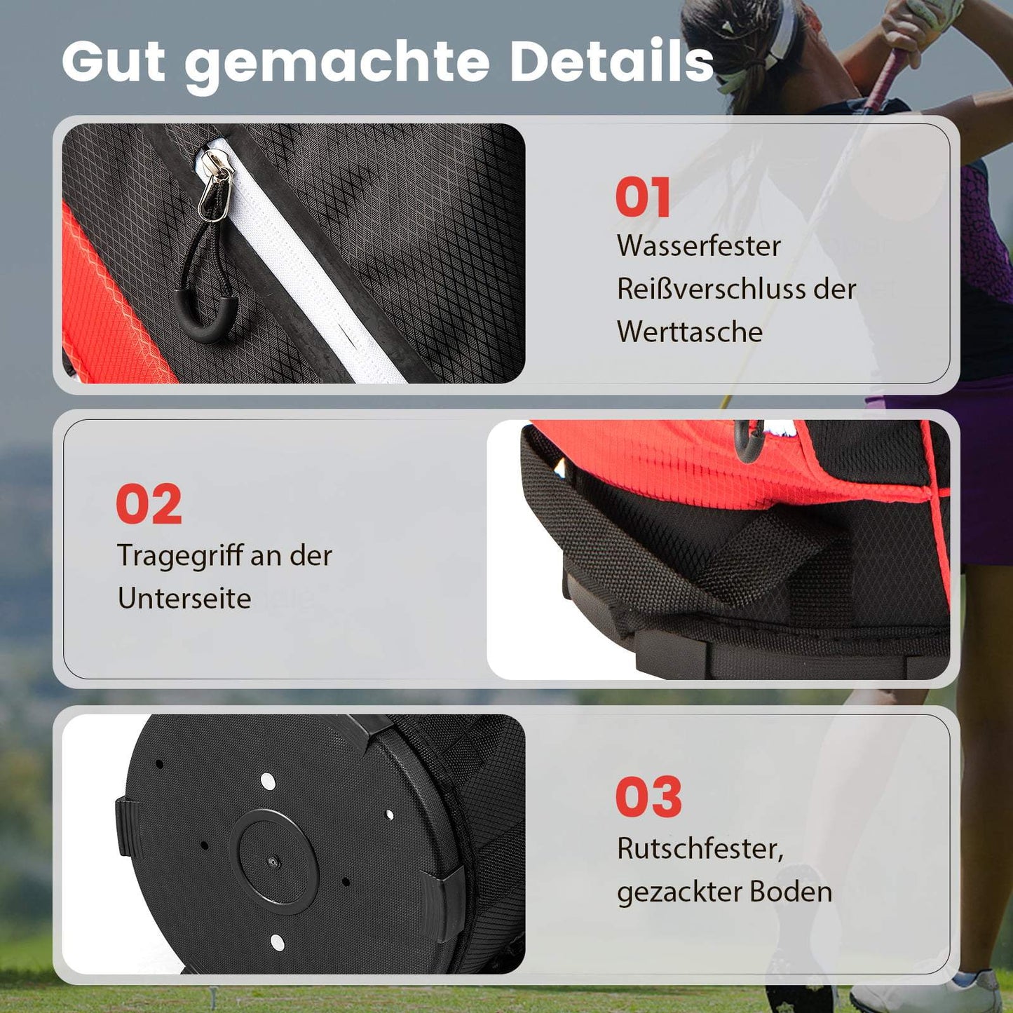 Golf Cart Bag with 14 Dividers, 9 Pockets, Red