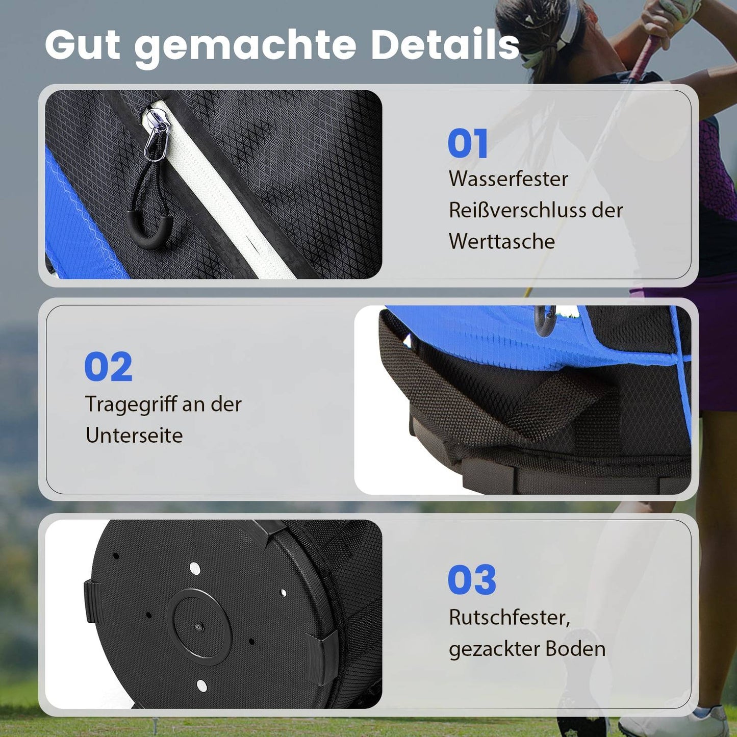 Golf Cart Bag with 14 Dividers, Rain Cover, Blue