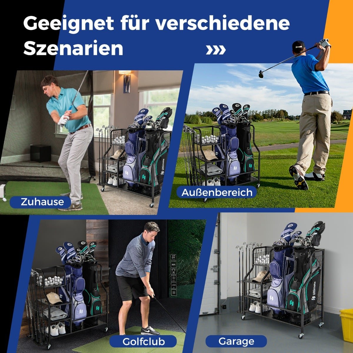 Golf Organizer with Wheels – Holds 2 Bags, Clubs, Gear
