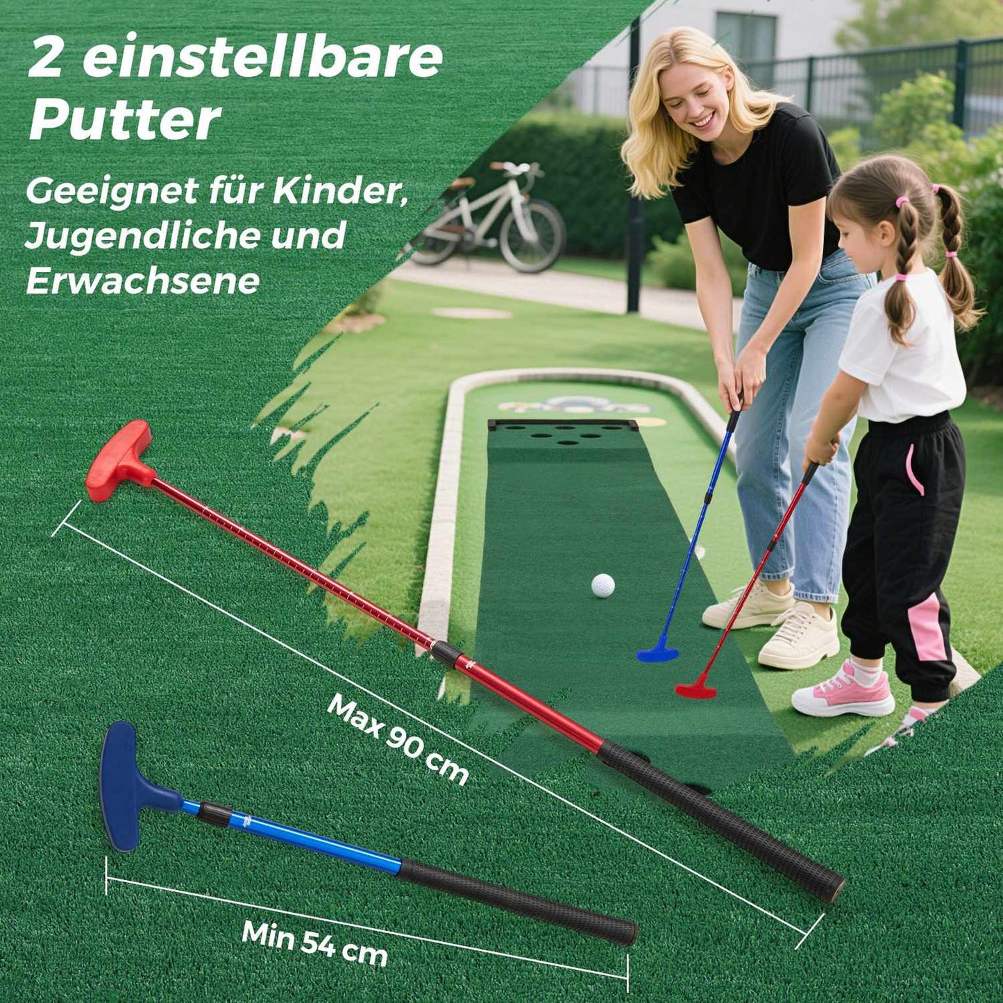 Golf Putting Mat Set – Adjustable Putters, 6 Balls, 12 Covers
