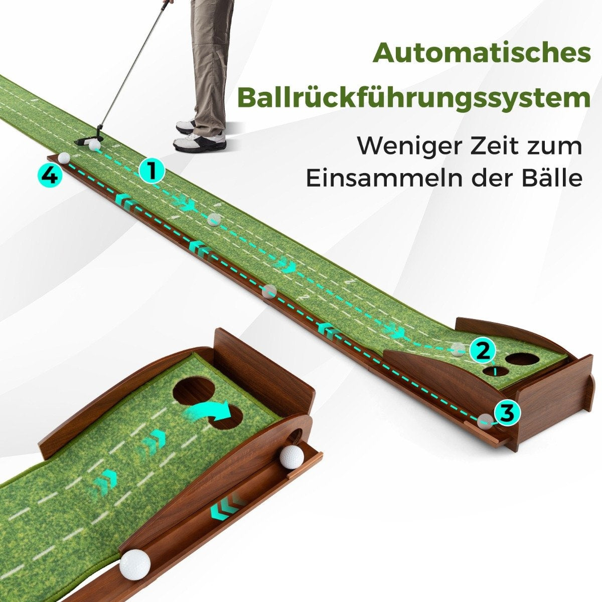 Golf Putting Mat with 2 Holes & Auto Ball Return