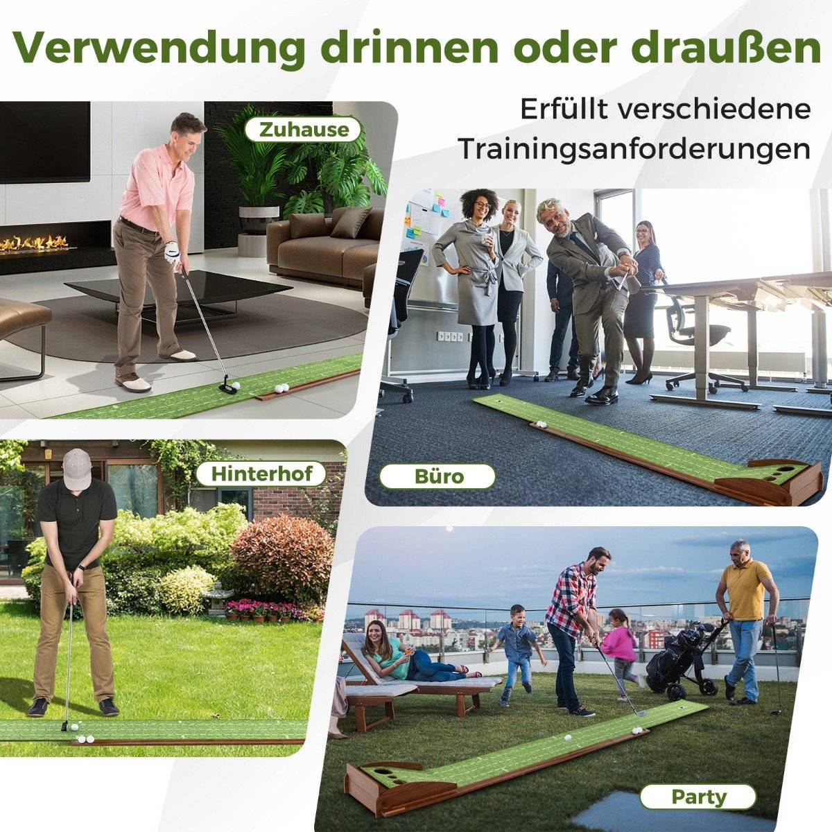 Golf Putting Mat with 3 Holes & Auto Ball Return