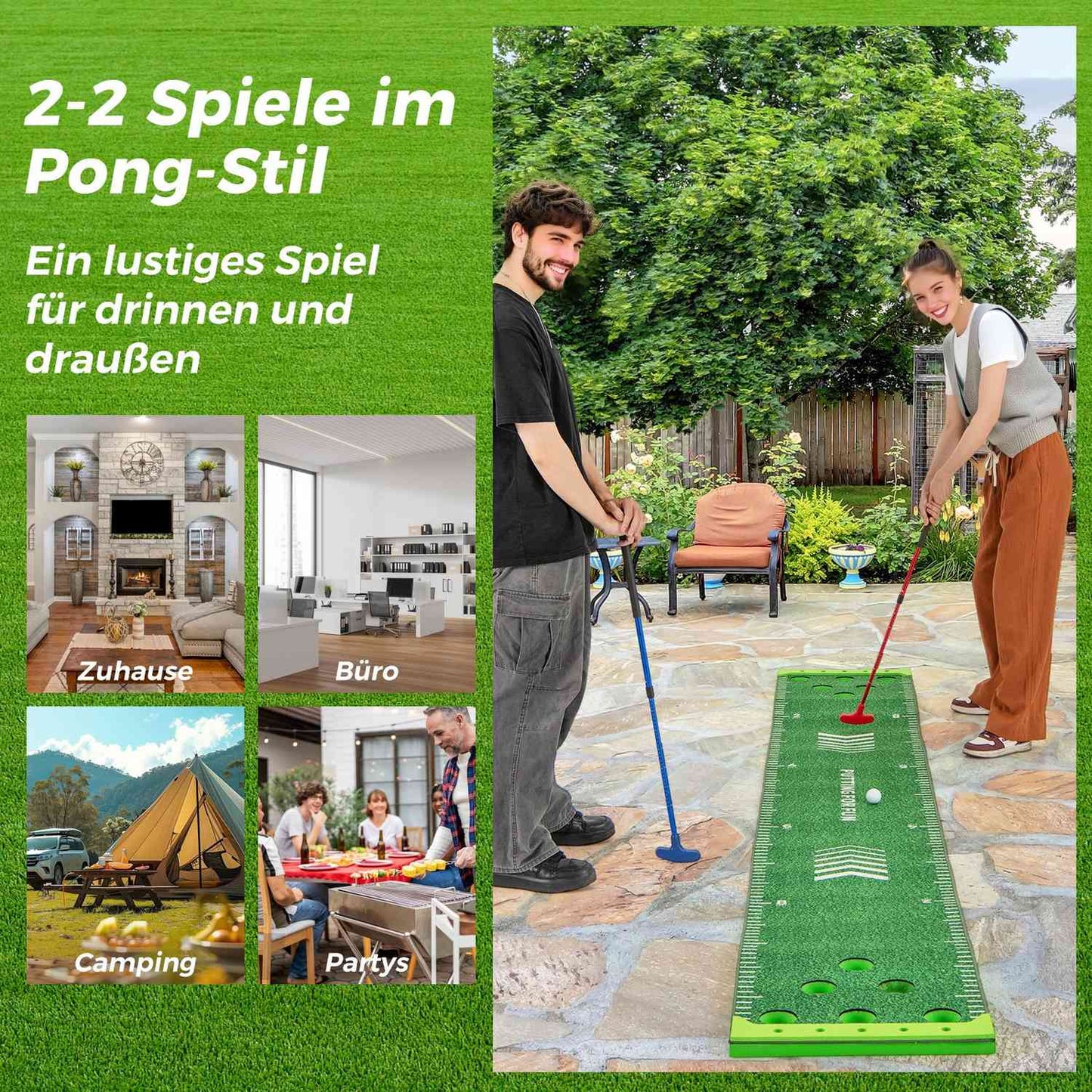 Golf Putting Mat with Adjustable Clubs & Balls Set