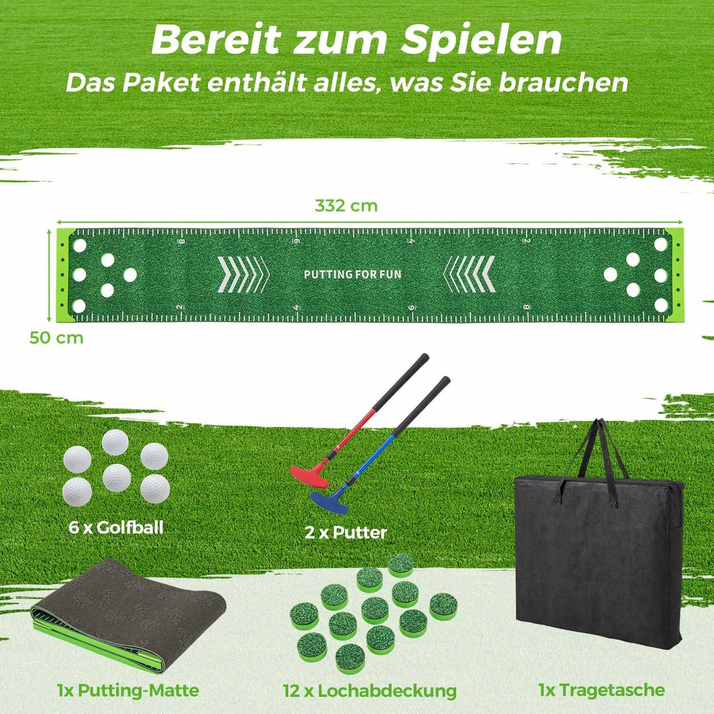 Golf Putting Mat with Adjustable Clubs & Balls Set