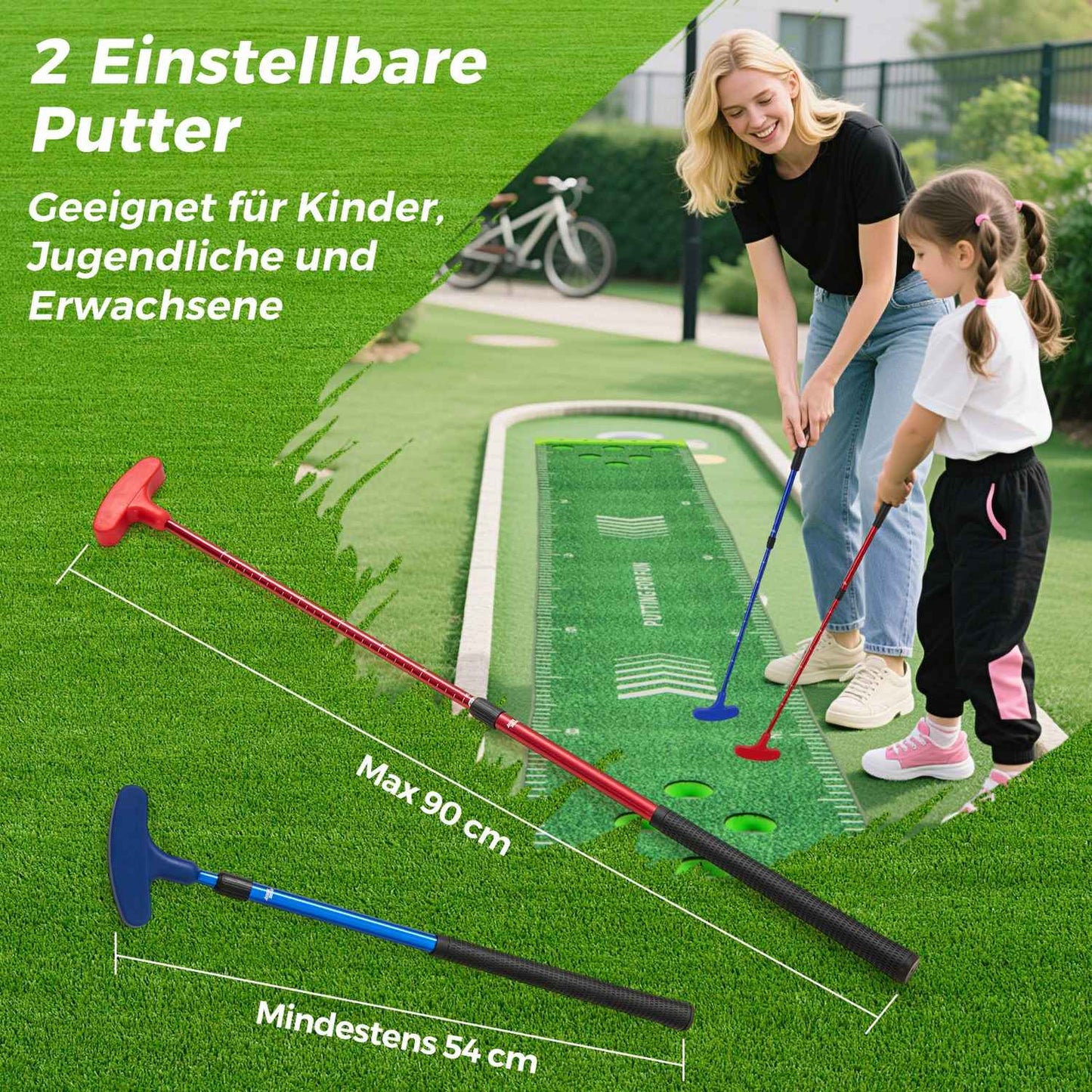 Golf Putting Mat with Adjustable Clubs & Balls Set