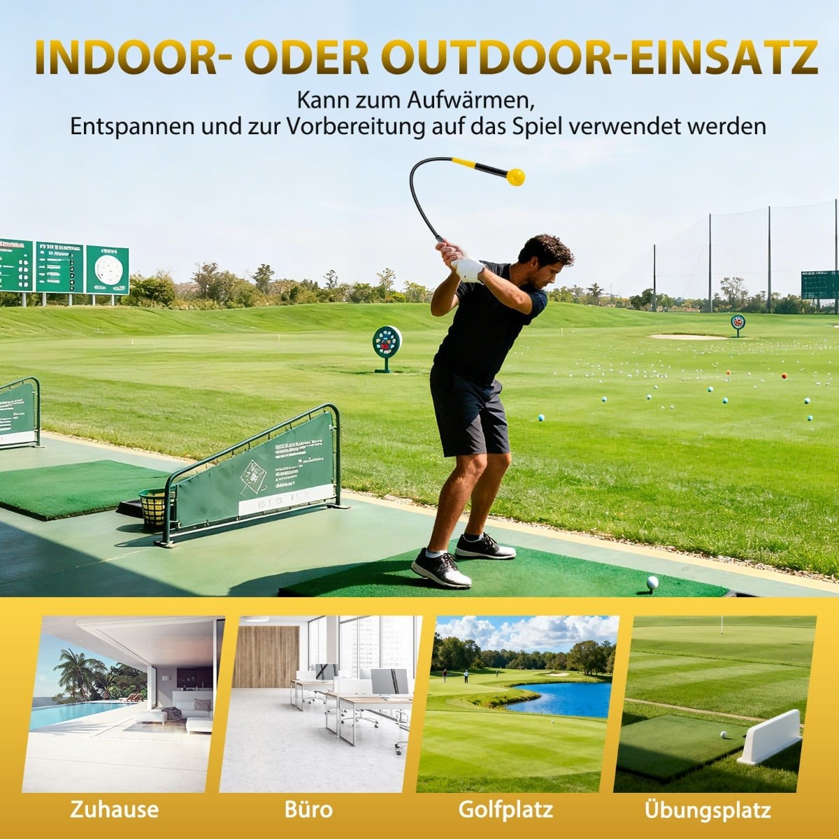 Golf Swing Trainer with Weighted Head, 120cm, Yellow