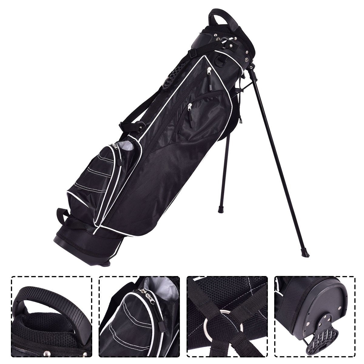 Golf bag 9 inch golf bag pencil bag professional travel bag stand bag with head section and carrying strap-black