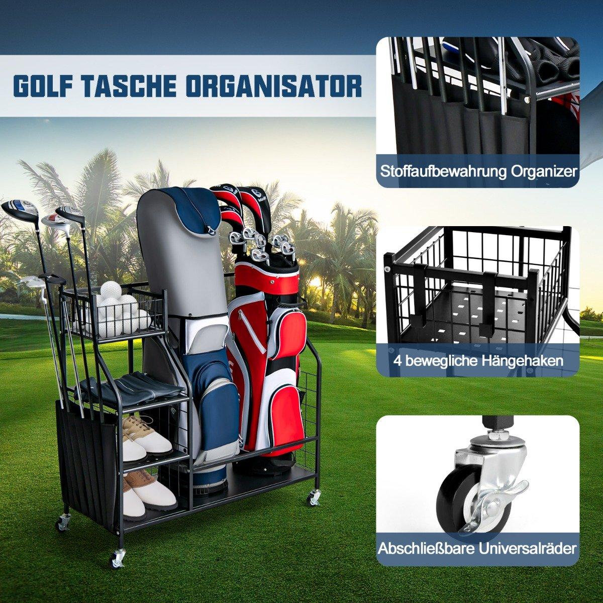 Golf bag stand for the garage cart for golf equipment golf bag rack with club holder