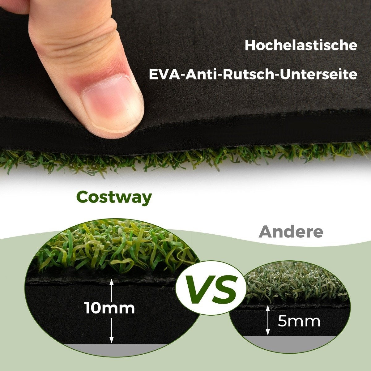 Golf tee mat 2 rubber tees and 2 alignment sticks 6 tee positions 152 x 92 cm thickness 20 mm