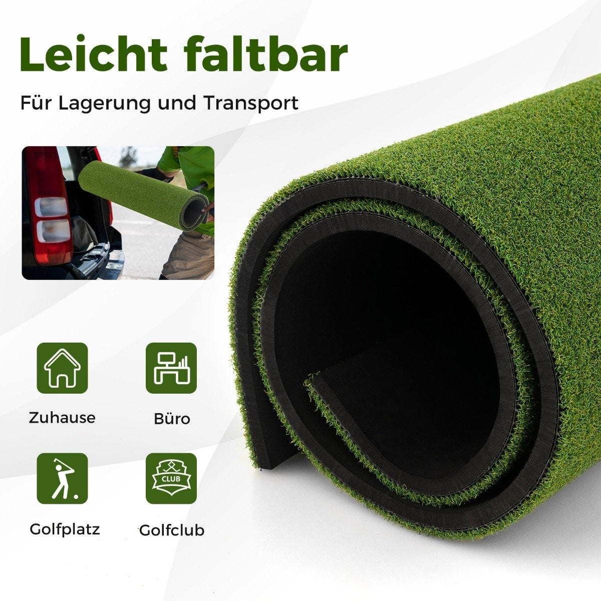 Golf tee mat 2 rubber tees and 2 alignment sticks 6 tee positions 152 x 92 cm thickness 20 mm