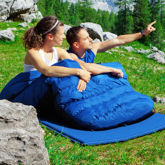 Goplus double sleeping bag 2 people XL blanket sleeping bag sleeping bag with 2 pillows black/blue 220 x 150 cm-blue
