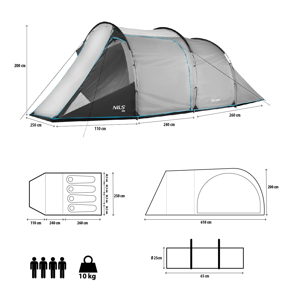 Gray Camping Tent, 2-Person, Waterproof