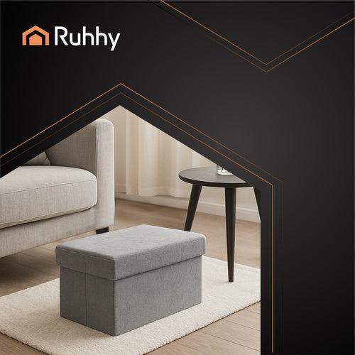 Gray Fabric Pouf, 76x38x38 cm, Ottoman Seat