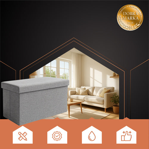 Gray Fabric Pouf, 76x38x38 cm, Ottoman Seat