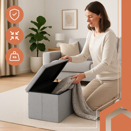 Gray Fabric Pouf, 76x38x38 cm, Ottoman Seat