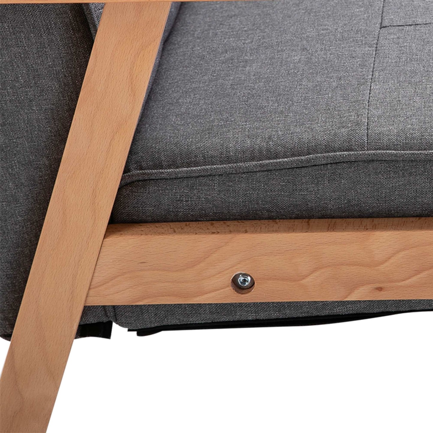 Gray Linen Armchair with Wooden Frame, 120kg Capacity