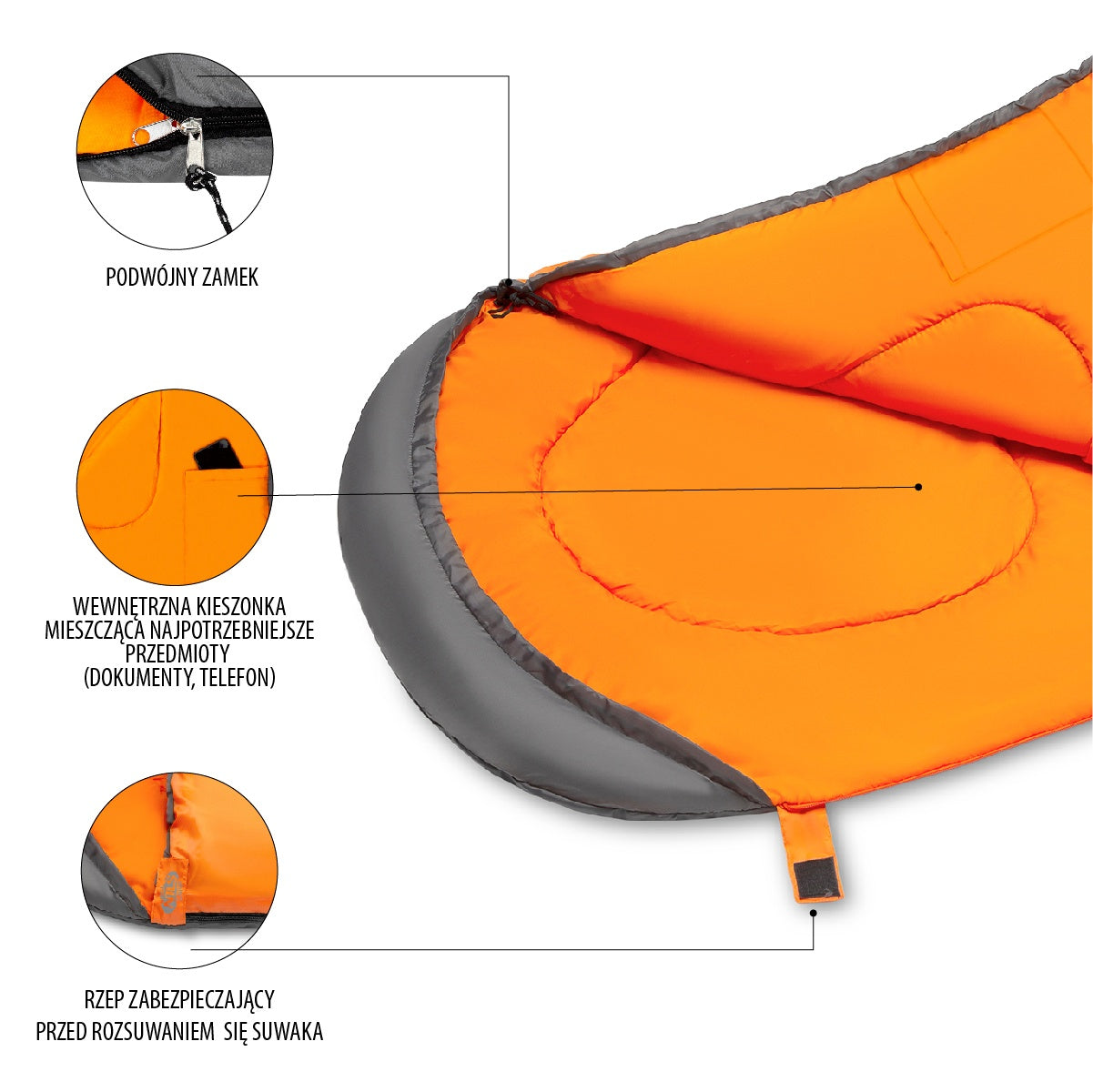 Gray-Orange Sleeping Bag, Size L, Lightweight