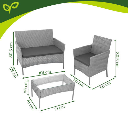 Gray Rattan Garden Furniture Set – 2 Chairs, Sofa, Table