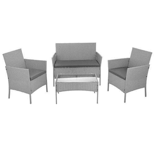 Gray Rattan Garden Furniture Set – 2 Chairs, Sofa, Table