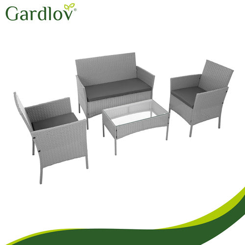 Gray Rattan Garden Furniture Set – 2 Chairs, Sofa, Table