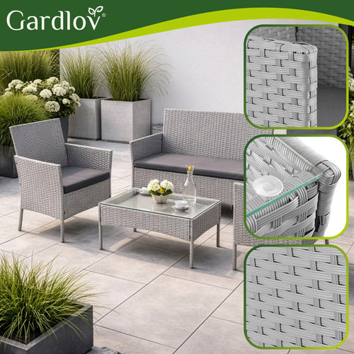 Gray Rattan Garden Furniture Set – 2 Chairs, Sofa, Table