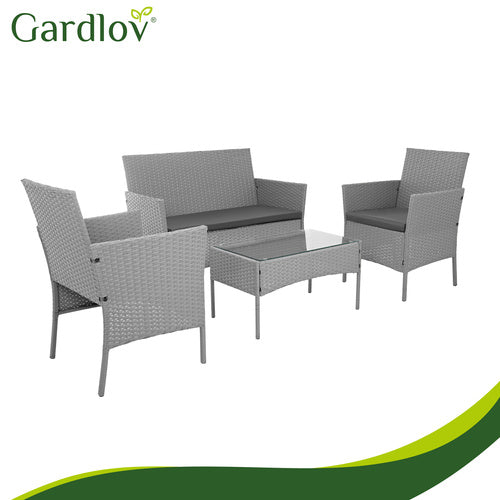 Gray Rattan Garden Furniture Set – 2 Chairs, Sofa, Table