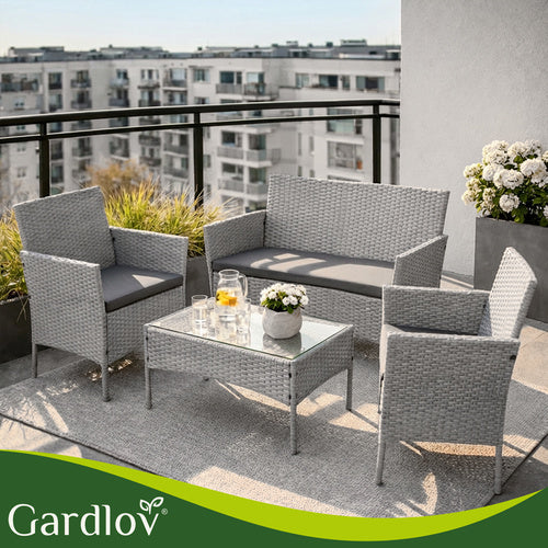 Gray Rattan Garden Furniture Set – 2 Chairs, Sofa, Table
