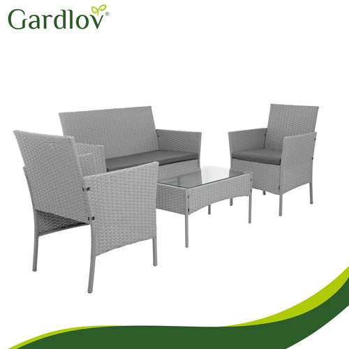 Gray Rattan Garden Furniture Set – 2 Chairs, Sofa, Table