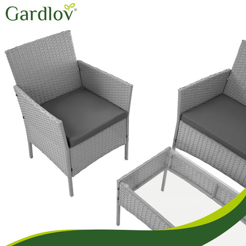 Gray Rattan Garden Furniture Set – 2 Chairs, Sofa, Table