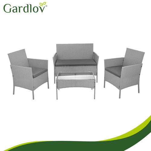 Gray Rattan Garden Furniture Set – 2 Chairs, Sofa, Table