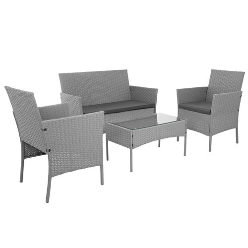 Gray Rattan Garden Furniture Set – 2 Chairs, Sofa, Table