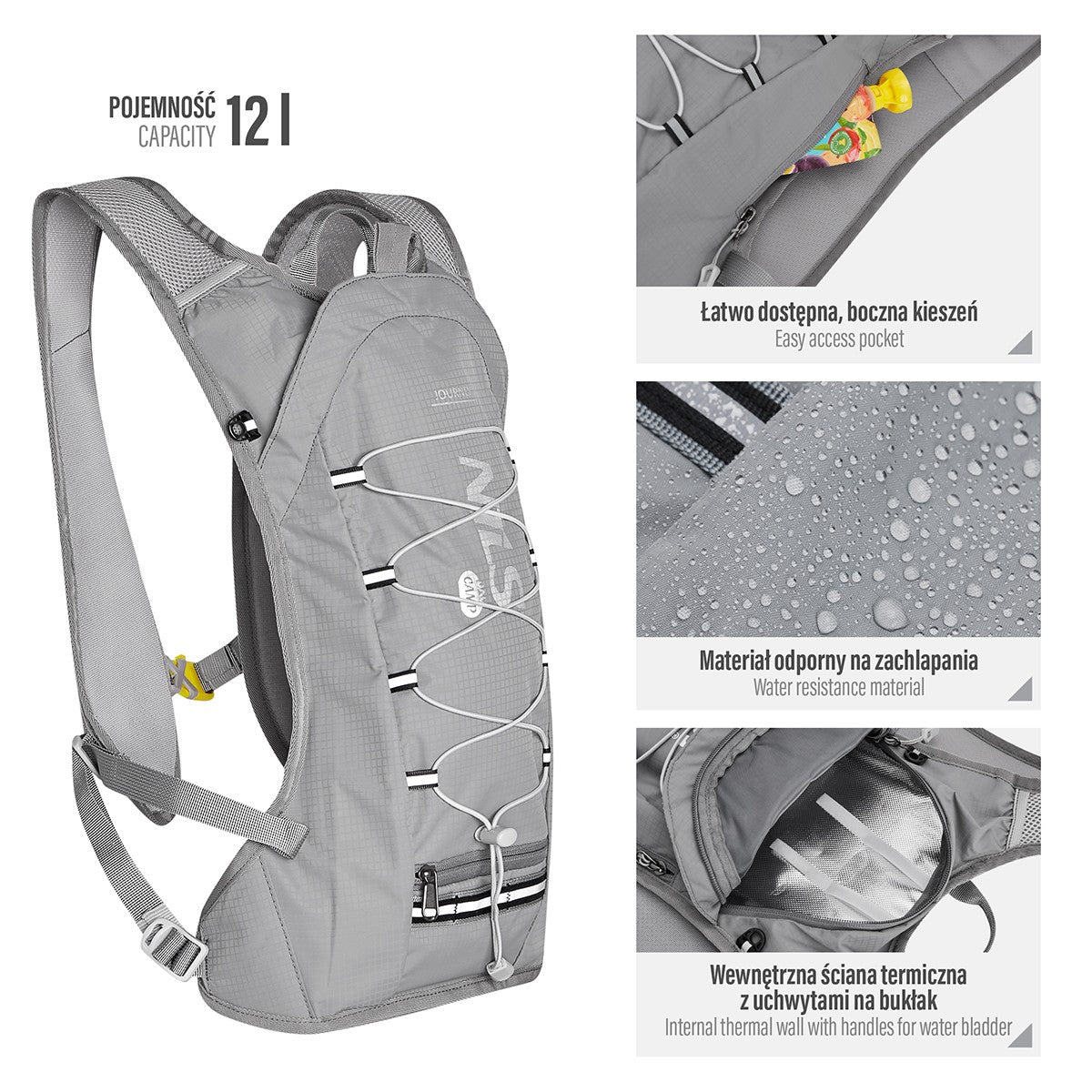 Gray Running Backpack, Lightweight, Adjustable Straps