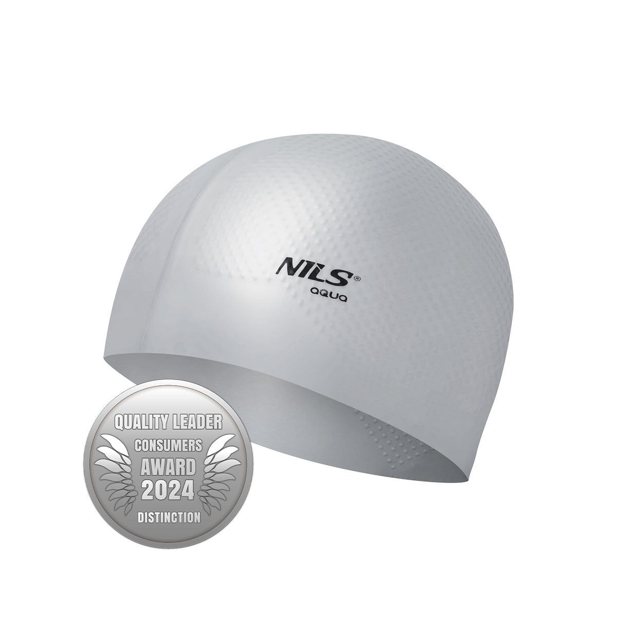 Gray Silicone Swimming Cap – Solid Color, Dots Design
