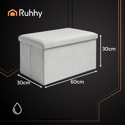 Gray Velvet Pouf, 60x30x30 cm, Ottoman Seat