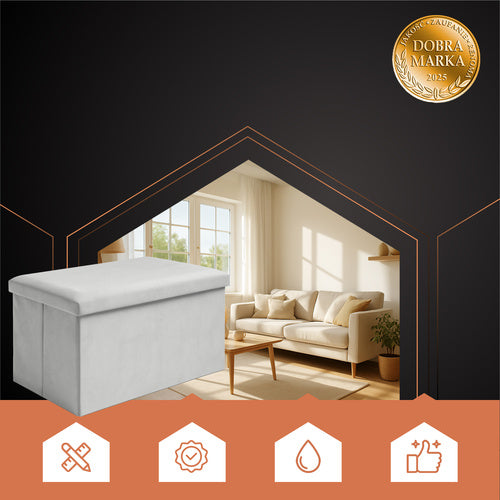 Gray Velvet Pouf, 60x30x30 cm, Ottoman Seat