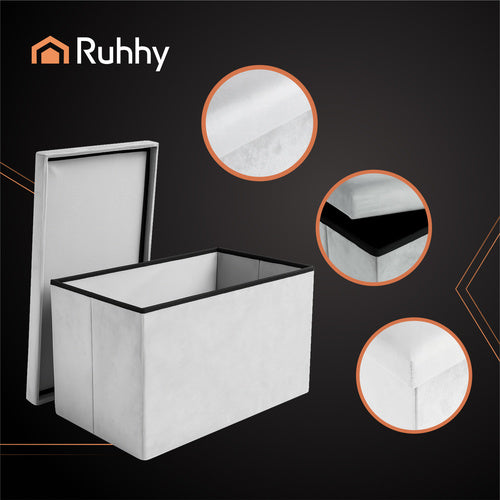 Gray Velvet Pouf, 60x30x30 cm, Ottoman Seat