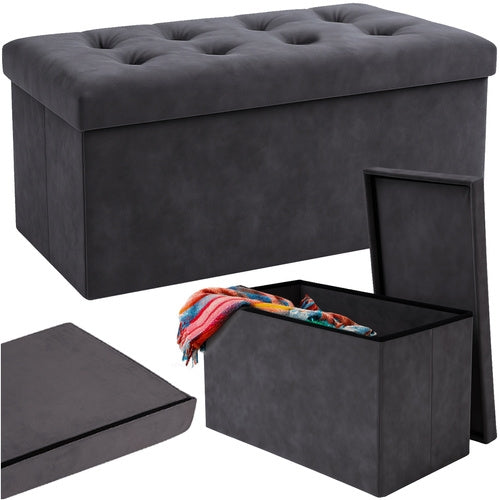 Gray Velvet Storage Pouf – Foldable, 76x38x38 cm